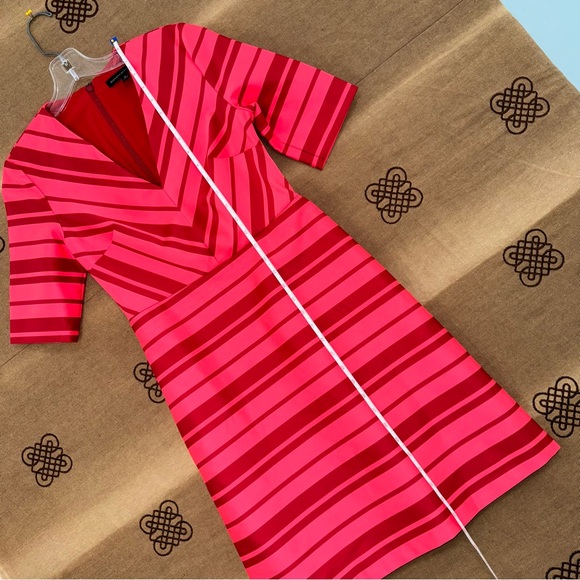 Banana Republic Striped Red/Pink Cocktail V Neck Dress Size 0 - Picture 15 of 15